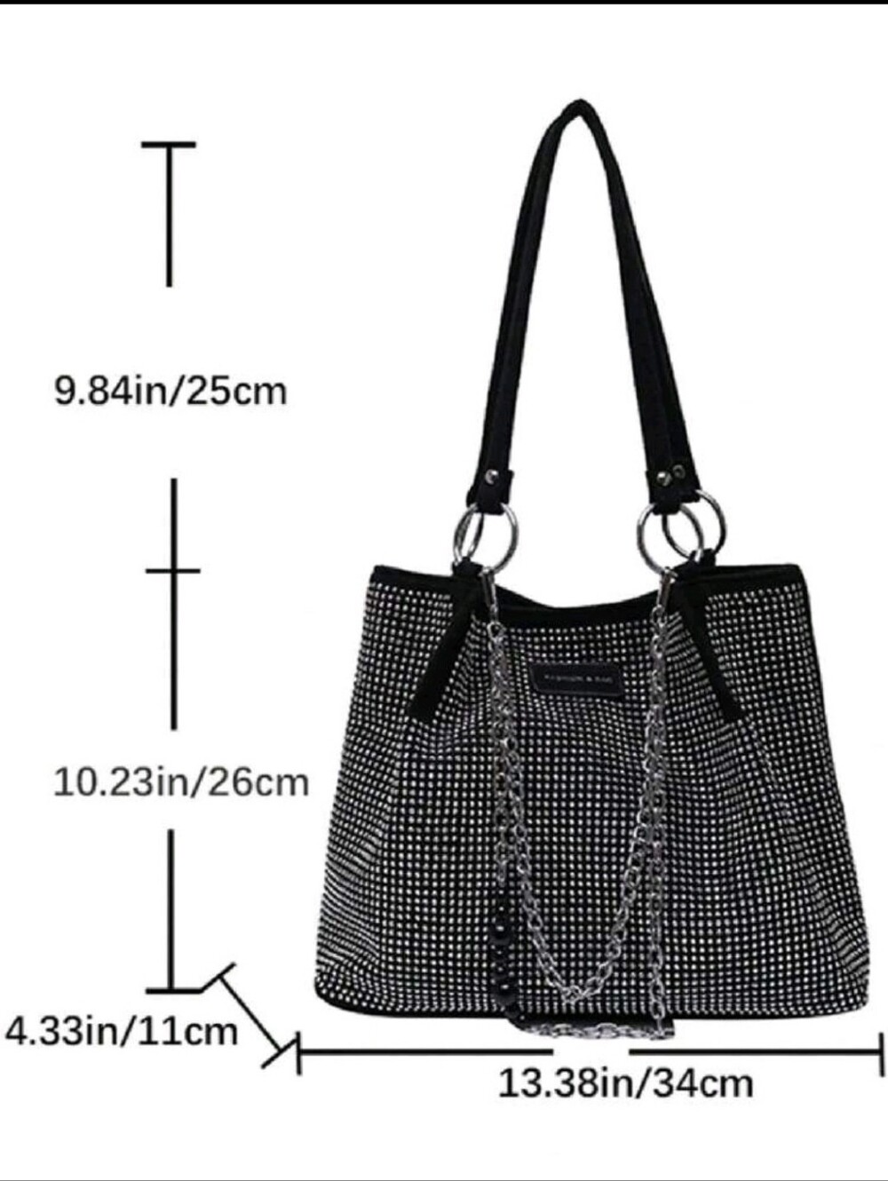 Women Rhinestone Bling Chain Beautiful Sparkly Shoulder Tote - Picture 7 of 7